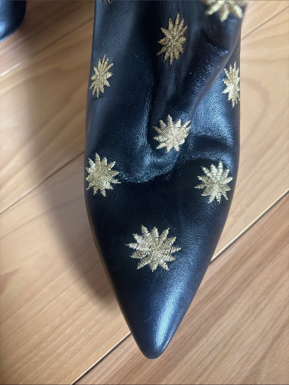 Stuart Weitzman Black Over-the-Knee Boots with Gold Star Studs